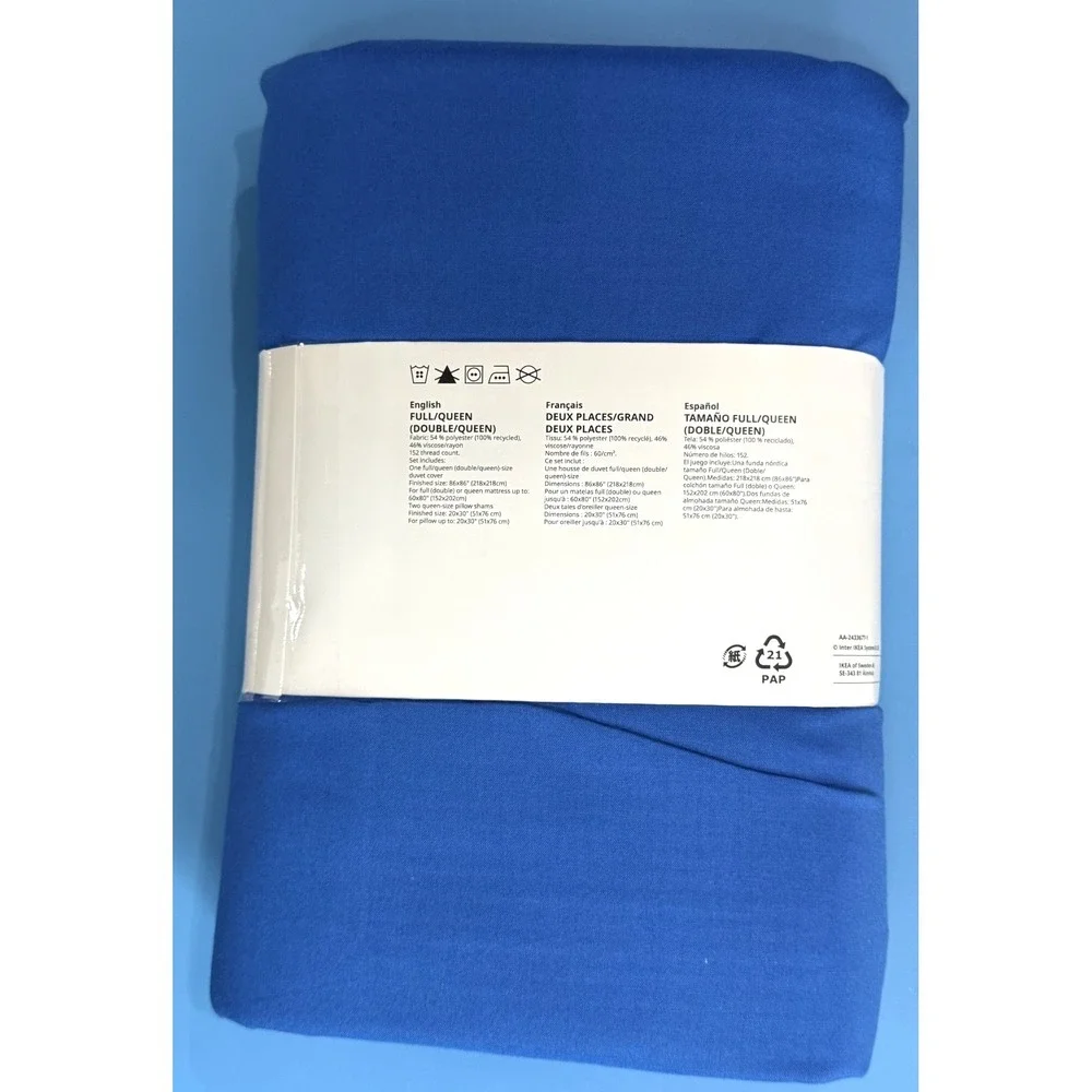 Ikea PILTANDVINGE Duvet cover and 2 pillowcases blue, Full/Queen New
